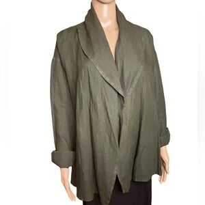 🩷 Bryn Walker Cardigan Jacket Womens S Linen Olive Open Blazer Lagenlook Pocket